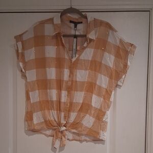 Harve Benard Orange and White Plaid Button Down Shirt
